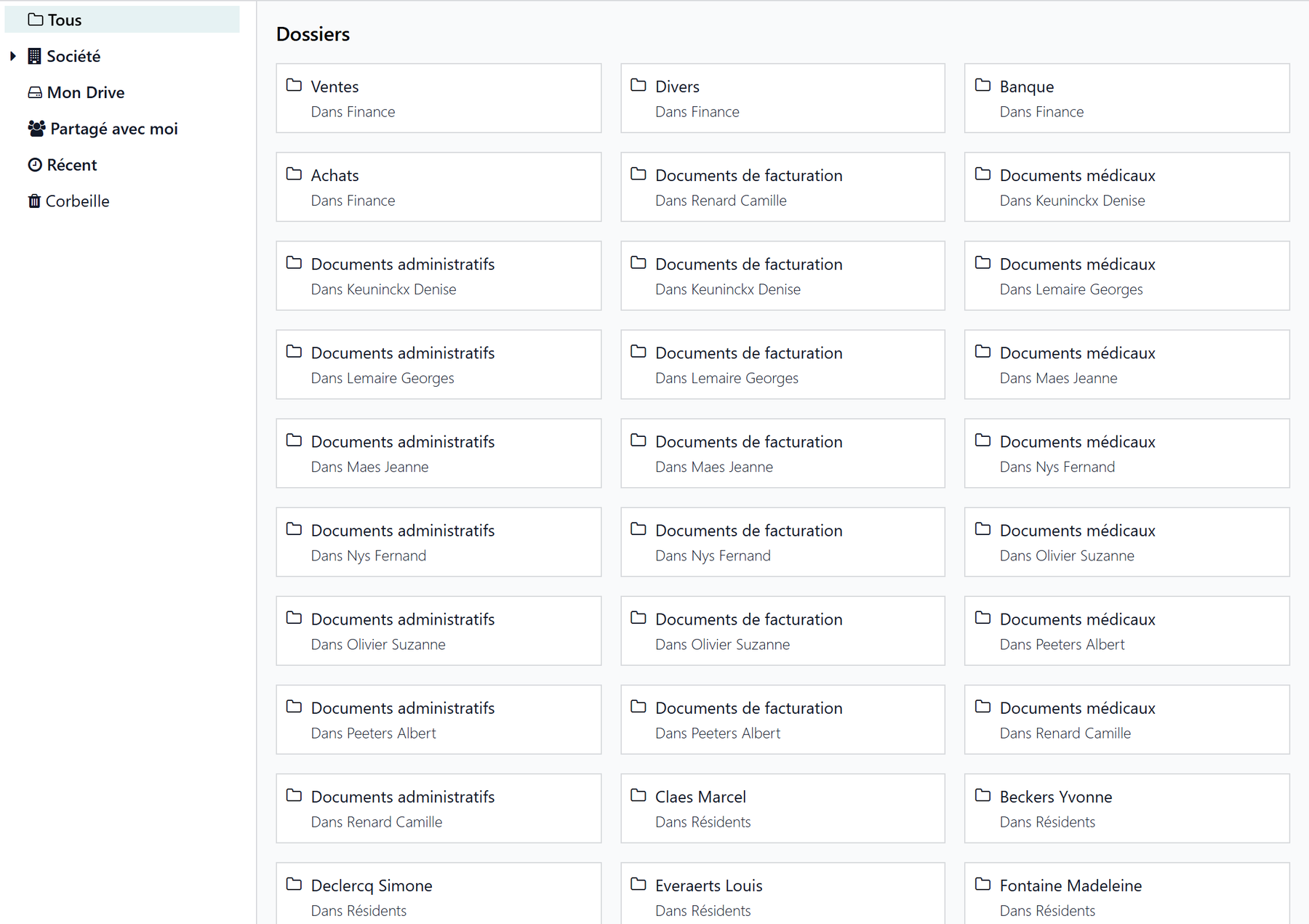 Documents app showing a resident folder and its three subfolders