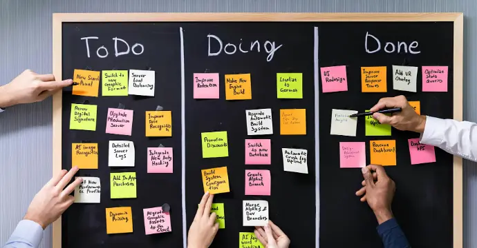 People use a kanban board for task management.