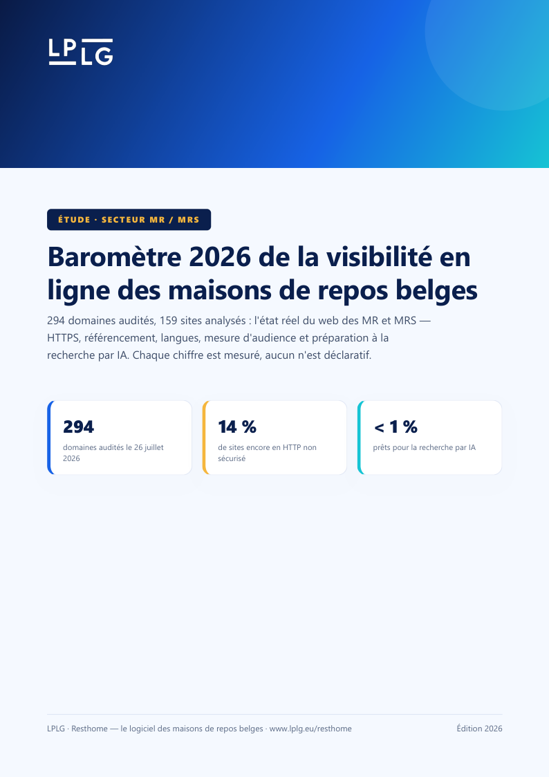 Couverture du Baromètre 2026 de la visibilité en ligne des maisons de repos belges